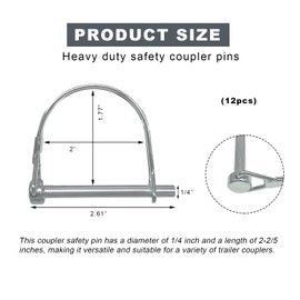 Wevdn 12 PCS 1/4x2-2/5 Inch Heavy Duty Carbon Steel Silver Wire Lock Pins, Quick Release Safety Coupler Pins