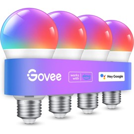 Govee Smart Light Bulbs, Color Changing Light Bulb, Work with Alexa and Google Assistant, 16 Million Colors RGBWW, WiFi & Bluetooth LED Light Bulbs, Music Sync, A19, 800 Lumens, 4 Pack | Govee