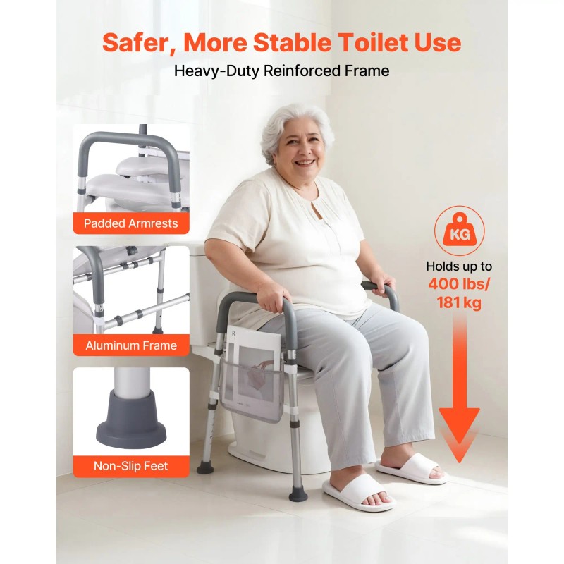 Adjustable Height Width 400 Lbs Load Capacity Commode Cushion Padded