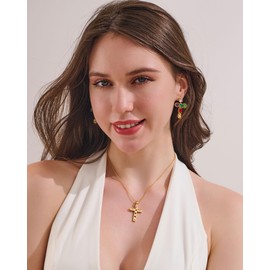 ENSKEFEN Trendy Vintage Cross Earrings for Women Vibrant Colorful Crystals Dangle Drop Earrings Bold Statement Earring