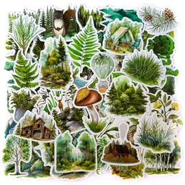 Forest Stickers Outdoor Adventure Stickers Bulk, Waterproof Vinyl Nature Stickers for Water Bottle, Laptop and Scrapbooking, Forest Trees Animals 50pcs Sticker Pack