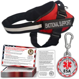 ESA Dog Vest + ID Tag + 50 ADA Information Cards - Emotional Support Dog Harness in Sizes X Small to XX-Large Metal Dog Tag Durable Clip Service Dog Information Cards
