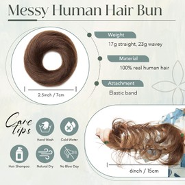 Rich Choices Hair Pieces for Women Messy Bun Real Human Hair Straight Updp Hair Bun Scrunchies Donut Bun Hair Extensions #4 Medium Brown