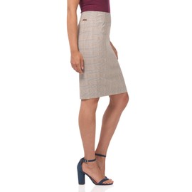 Rekucci Women's Ease into Comfort Fit Perfect Midi Pencil Skirt (Medium, Warm Beige Plaid)