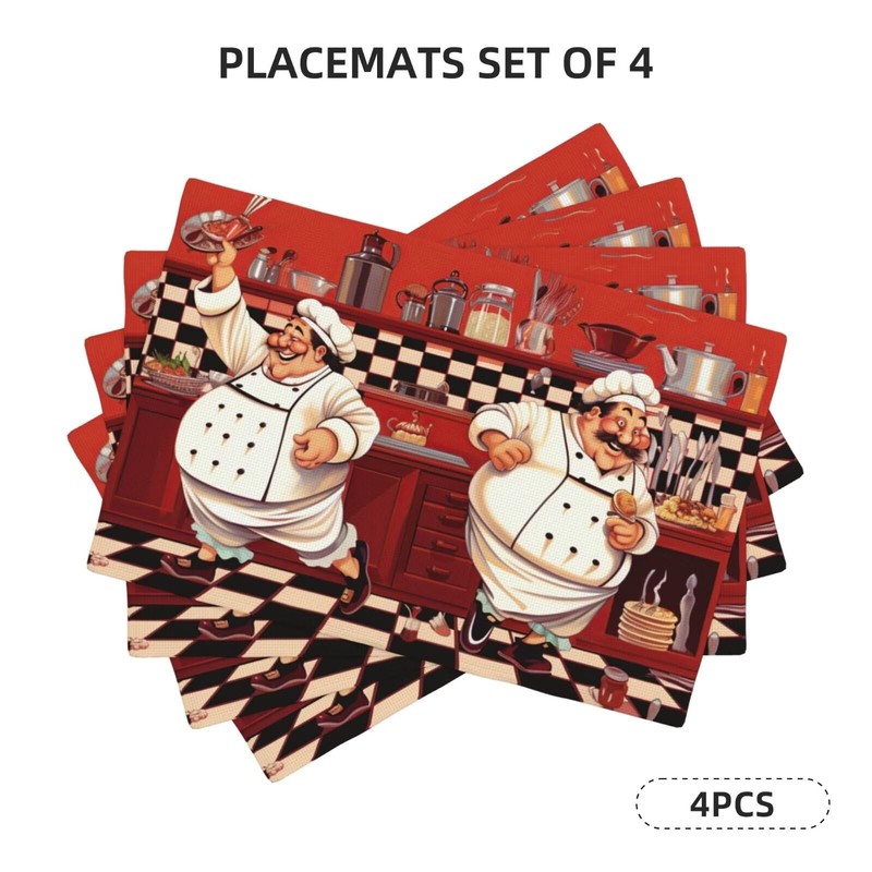 Kitchen Chef Table Placemats Set of 4 Abstract Funny Chef