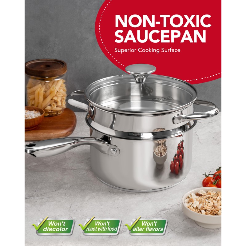 MICHELANGELO Stainless Steel Sauce Pan with Lid, 2.5 Quart Sauce