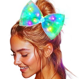 Christmas Light Up Bow Clips Xmas Hair Barrettes LED Neon Costume Hair Accessories for Women (J-Green)