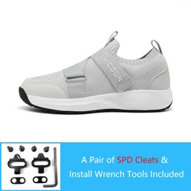 Vicogn Mens Womens Indoor Cycling Shoes Compatible with SPD System Pedal, Outdoor Walkable Bike Shoes with SPD Cleats Included, Grey, 8 Women/6.5 Men