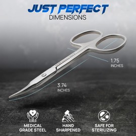 CRIZIL Cuticle Scissors: Stainless Steel | Curved Blade Scissors for Manicure Pedicure | Easy Grip | Perfect for Eyebrow, Toenail & Skin | Men & Women | Home & Professional Use