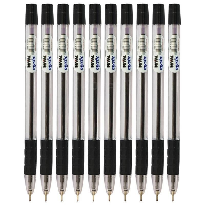 WIN 10 x 0.7mm Biro Tip Ball Pens Mystic BLACK