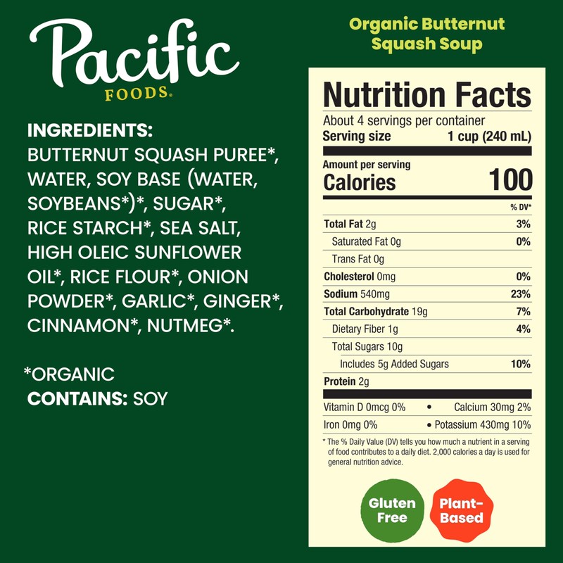 Pacific Foods Organic Butternut Squash Soup, 32 oz Carton