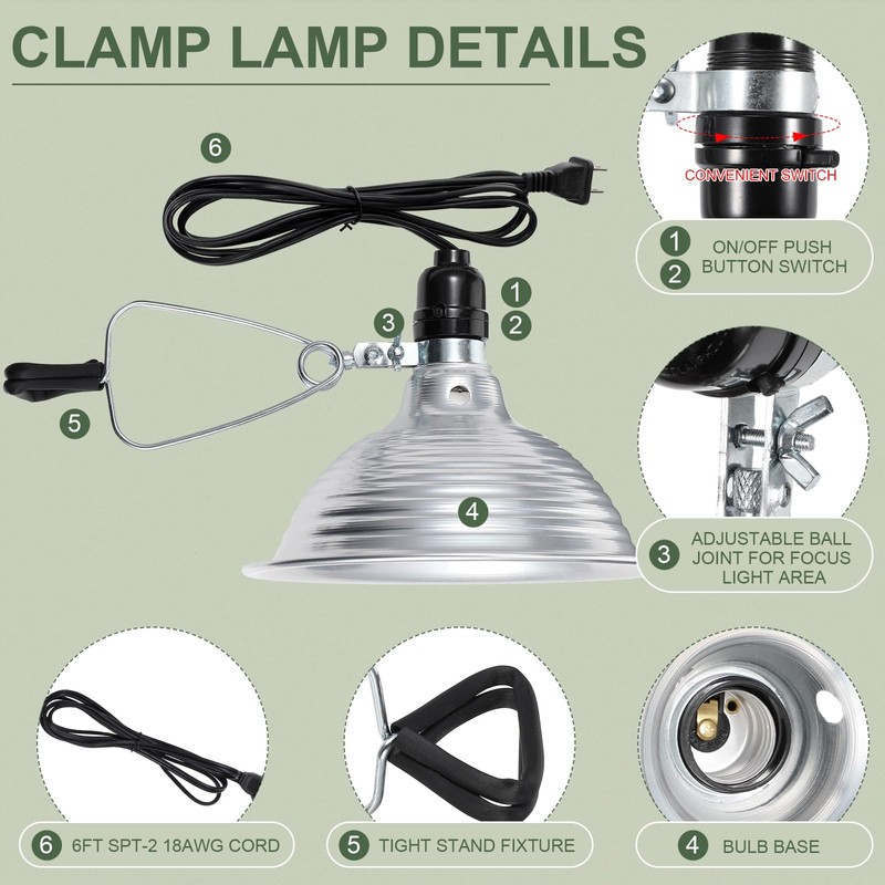 Macarrie 6 Pcs Adjustable Clamp Lamp Light with Aluminum Reflector