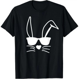 Black Easter Animal Print Unisex T-Shirt Classic Fit Hip Sunglasses Bunny Roundneck Short SleeveColor: Multicolor, Size: S