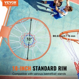 VEVOR Basketball Rim, Wall Door Mounted Basketball Hoop, Heavy Duty Q235 Basketball Flex Rim Goal Replacement with Net, Standard 18" Indoor and Outdoor Hanging Basketball Hoop