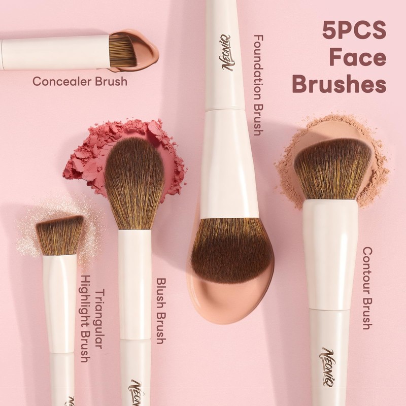 16Pcs Makeup Brush Set, Professional Face & Eye Makeup Brushes（Off