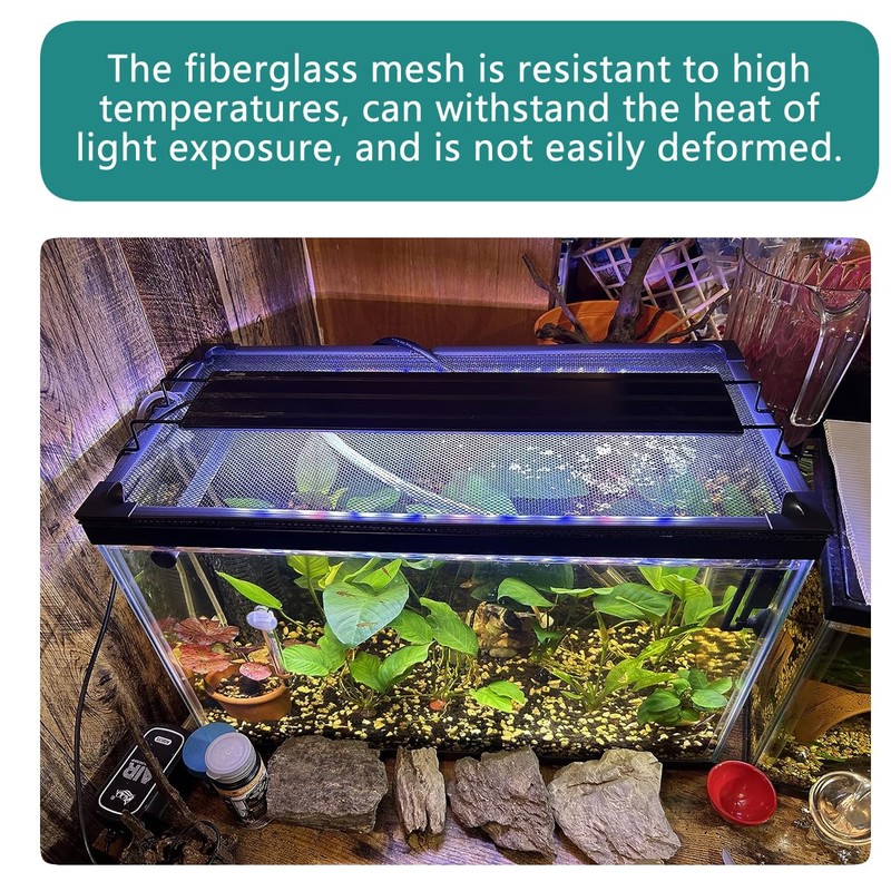 Magnetic Fish Tank Cover with Feeding Window Green Frame Grey