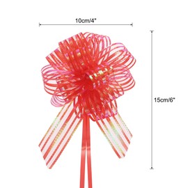 sourcing map 5pcs 4 Inch Organza Large Pull Bow Metallic Gift Wrapping Bows Ribbon Chiffon Yarn Red for Wedding Baskets Presents Christmas Valentine's Day