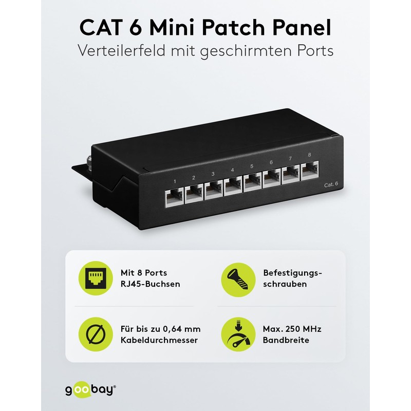 Goobay 96105 CAT 6 Mini/Desktop Patch Panel, 8 Port