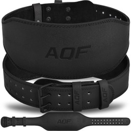 AQF Weightlifting Belt - 4 Inch 6 Inch Wide Leather Lumbar Support Padded Lifting Belt, Gym Belt with Steel Roller Buckle, Sports Belt for Body Building and Fitness (Matte Black 6 Inches, Medium 28-32