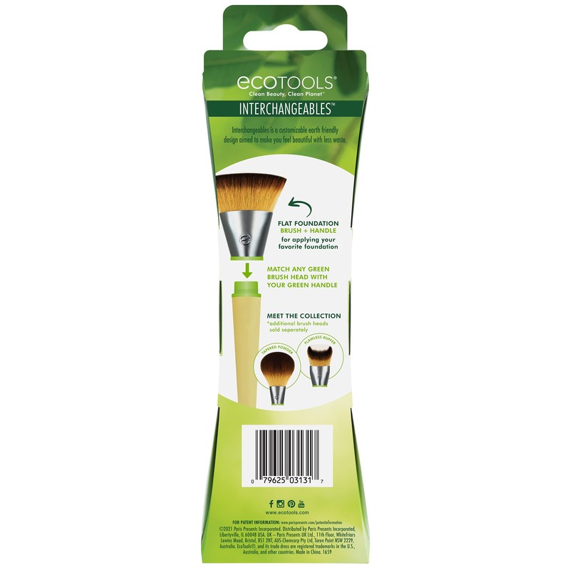 Ecotools Flat Foundation Interchangeables Makeup Brush for Flawless Liquid and