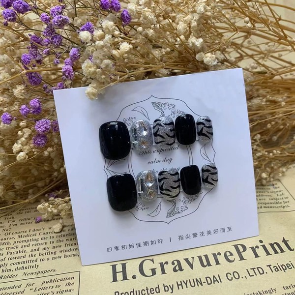 Magrace Handmade Press on Nails Medium Blue Fake Nails Long