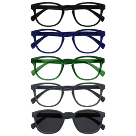 OPULIZE-Pack de 5 gafas de lectura Pop con lector de sol Retro Redondas Negro Azul Verde Gris Hombres Mujeres RRRRS213677 +2.50