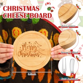 Ziliny 1 Set Christmas Cheese Board Wood Cheese Board Gift Set for Christmas Party with Cheese Knives Set for Xmas Holiday Party Favor Home Decoration(Round)