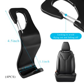 SHMZK 4 PCS Car Seat Headrest Hook, Auto S Type Back Seat Headrest Hanger Storage Organizer, Universal Car Seat Hooks Purse Hanger for Hat Grocery Bags Clothes, Car Accessories