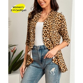 Argstar Women's Lightweight Cardigans, Casual Open Front Soft Draped Ruffles 3/4 Sleeve Leopard Plus Size XXL