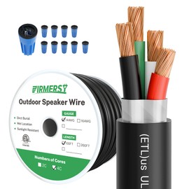 FIRMERST 14/4 Outdoor Speaker Wire 100 FT, Shielded Direct Burial Cable, (OFC) Oxygen-Free Copper, Waterproof & UV Resistant, with Connectors