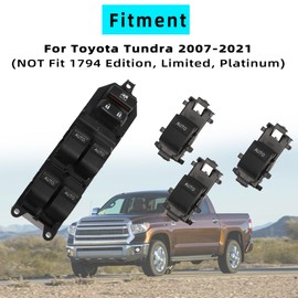 Blue LED Lighted Master Power Window Switch, for Toyota Tundra 2007-2021, Switch Control Panel Button with Auto Down/Up (NOT Fit 1794 Edition, Limited, Platinum)