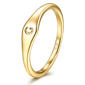 Florideco 14K Gold Filled Ring Gold Initial Ring Dainty Gold Simple Letter Band Rings Signet Stackable Pinky Alphabet Thin Gold Thumb Rings for Women Non Tarnish G8