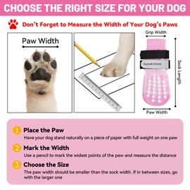 YunoEntona Non Slip Dog Socks to Prevent Licking Paws, Dog Socks for Hardwood Floors Anti Slip, 4Pcs Double Sided Grips, with Double Elastic Reflective Straps for Small, Medium, Large Dogs (Pink, S)