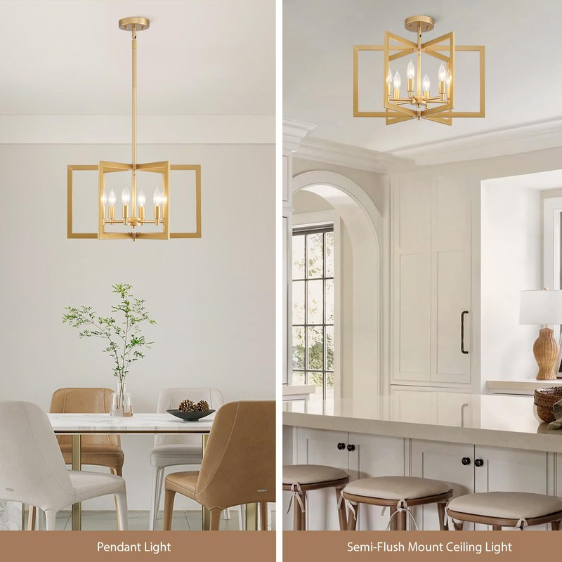 peskoe Gold Chandelier Modern Geometric 6-Light, Farmhouse Dining Room Light