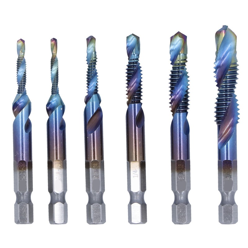 6Pcs Spiral Tap Drill Multifunctional HighSpeed Steel Hex Shank Drill