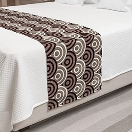 Ambesonne Earth Tones Bed Runner, Spiral Circles Style Traditional Scallop Grid Geometric Pattern, Decorative Accent Bedding Scarf for Hotels Homes and Guestrooms, Queen, Brown Cream
