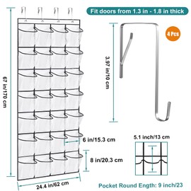 VOPTON 28Large Pockets Over The Door Shoe Organizer, Hanging Shoe Organizer for Closet, Premium Clear Shoe Rack for Door, Shoes Hanger Organizers Storage Holder for Back of Door and 4Metal Hook White