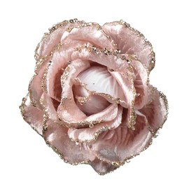 Christmas Tree Decoration Clip on Rose Flower 10cm Fabric with Glitter Wedding Decoration (Rose Gold 5803)