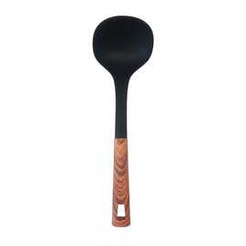 JS Gourmet Soft Touch Nylon Ladle Spoon with Wood Grain Handle and Hanging Hole, Heat Resistance, Non Stick Flexible Ladle, for Canning and Pouring Soup, Chili, Gravy and More
