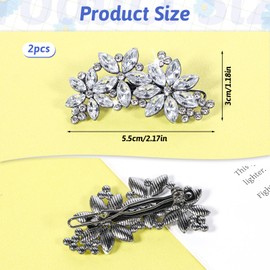 Lnngub 2 Pcs Rhinestone Hair Clips,Crystal Flower Bridal Hair Clips Silver Rhinestone Hair Piece Sparkly Hair Clips Elegant Hair Accessories for Women Brides Wedding Party Dance Prom