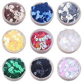 ZIJING 6mm Colorful Iridescent Gold Pink Purple White Yellow Green Flower Flat Loose Sequins Paillettes … (mixed-10200pcs)