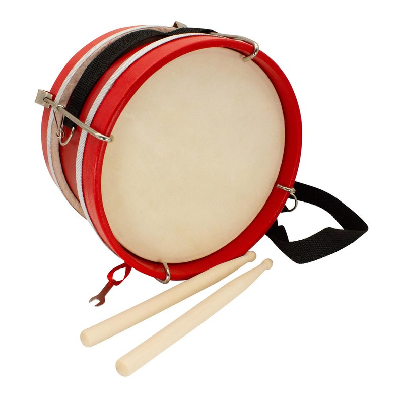3848 Children's Wooden Marching Drum with Carry Strap and 2