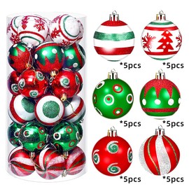 30 Pieces 60mm Christmas Baubles Christmas Tree Decoration Baubles Christmas Balls Ornaments for Christmas Tree Decorations, Red White Green