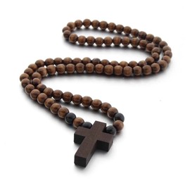 FORUBUS Wooden Cross Pendant Necklace - Wood Beads Cross Religion Necklace for Women Men Believer Prayer Baptism Jewelry black