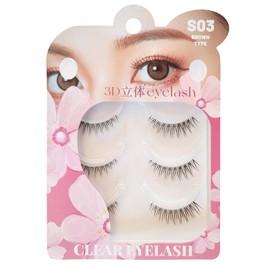 CLEAREYELASH Natural 3D 3D Matsueku False Eyelashes 3 Pairs (S03 Brown)