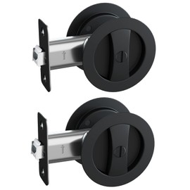 goldenwarm Pocket Door Lock, Matte Black Privacy Round Pocket Door Hardware Contemporary, Zinc Alloy Black Sliding Pocket Door Handle(2 Pack)