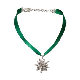 Alpenflüstern DHK115 Satin Costume Necklace Rhinestone Edelweiss Women's Costume Jewellery Dirndl Necklace in Traditional Colours, Rhinestone, Crystal