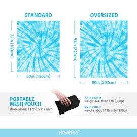 Hiwoss Beach Blanket Waterproof Sandproof Oversized 95”x 80”,Sand Free Beach Mat with Corner Pockets,Portable Mesh Bag for Beach Festival,Picnic,Travel and Outdoor Camping (SkyBlue)