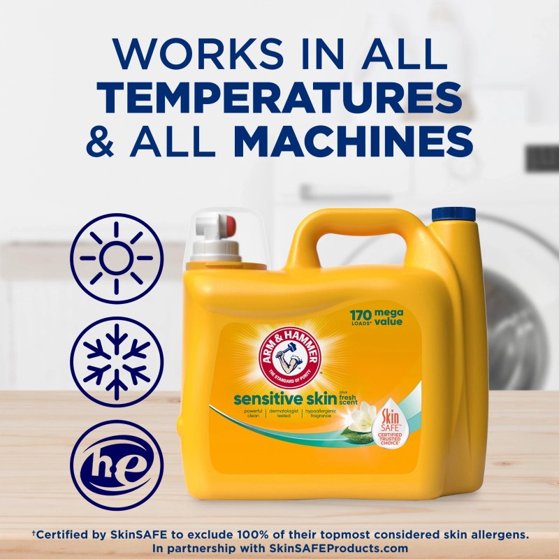 ARM & HAMMER Sensitive Skin Plus Fresh Scent, Laundry Detergent,