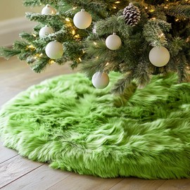 AISENO 36 Inch Green Christmas Tree Skirt Plush Decoration for Merry Christmas Party - Faux Fur Christmas Tree Skirt Decorations